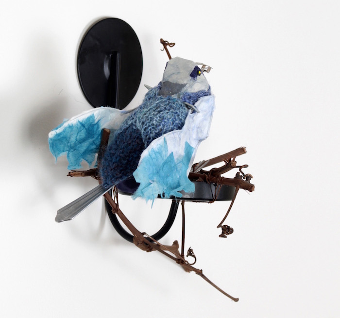 fiberart sculpture of blue bird by Eve Jacobs-Carnahan © 2018