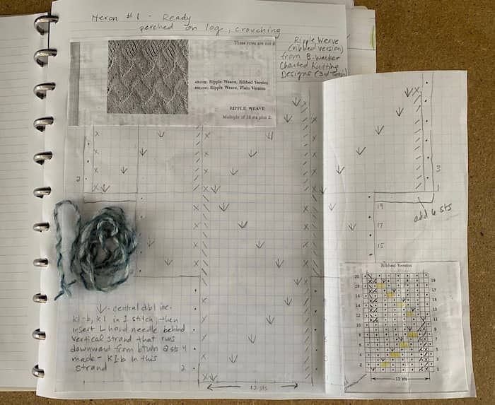 knitting design notes for sculpture in progress by Eve Jacobs-Carnahan 