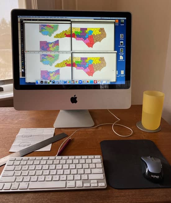 artist Eve Jacobs-Carnahan's computer with congressional maps