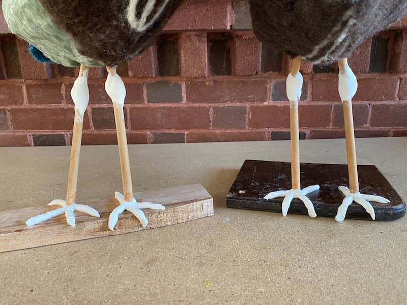 stone clay joining wood dowels for bird legs sculpture