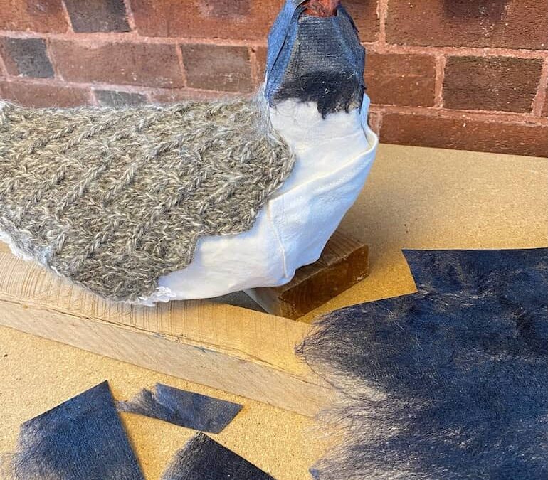 Knitting feathers for my bird sculptures - Eve Jacobs-Carnahan - Knitted  Sculpture